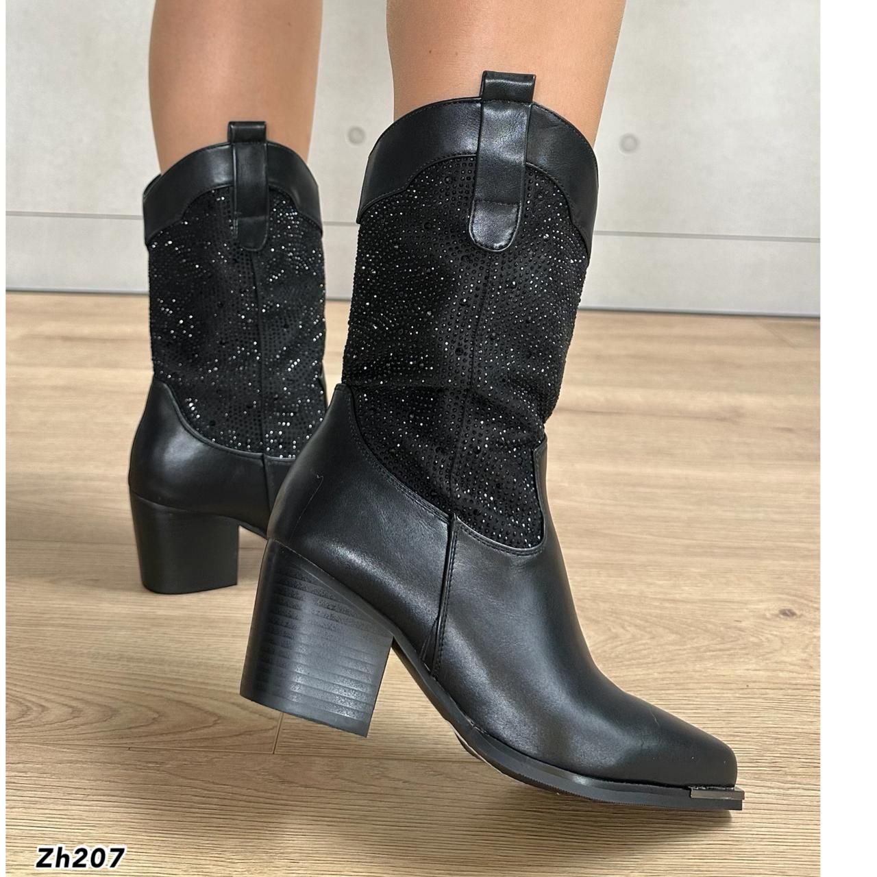Bota texana negro apliques brillantes tacon 6cm HX3159-B9551